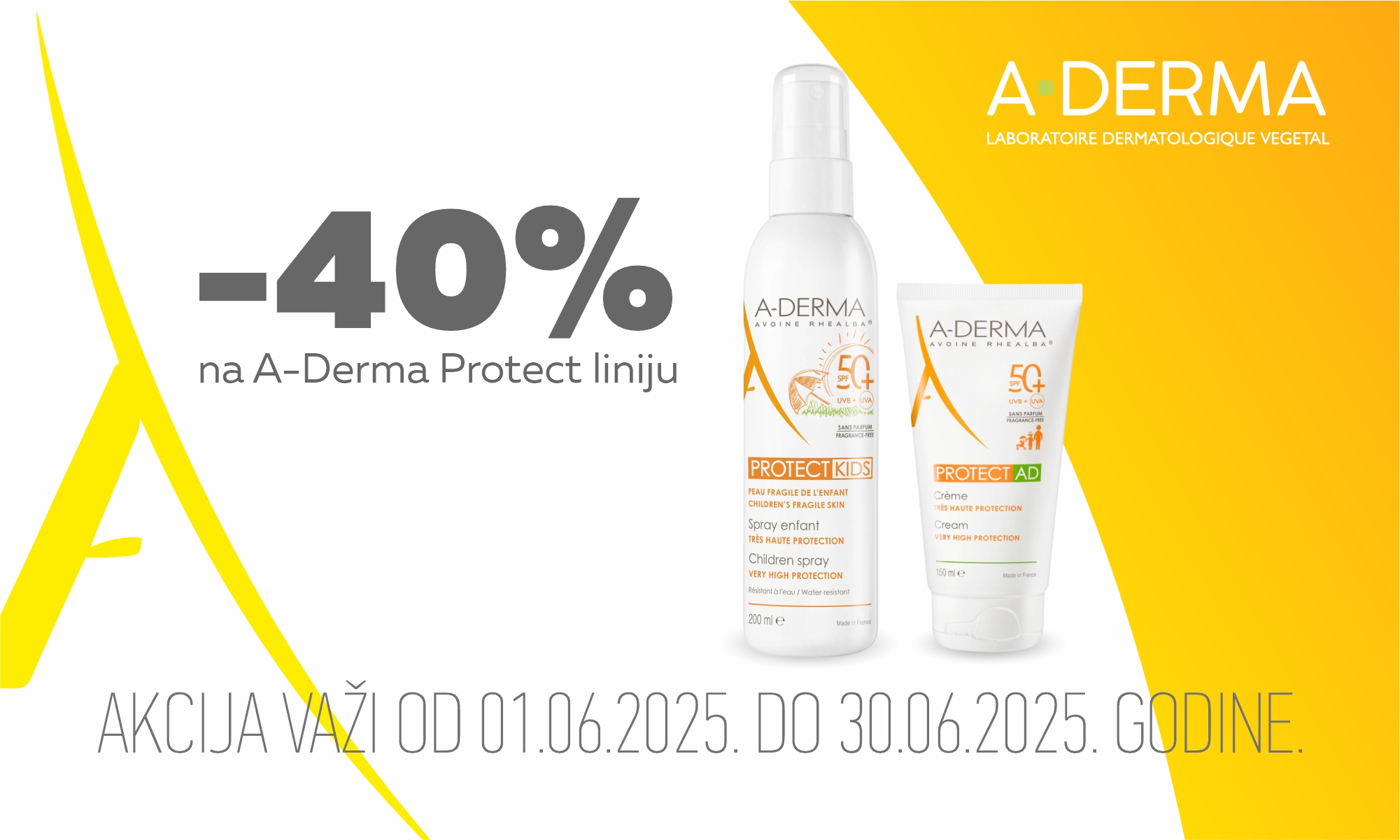 40% скидка на линию A-Derma Protect Sun