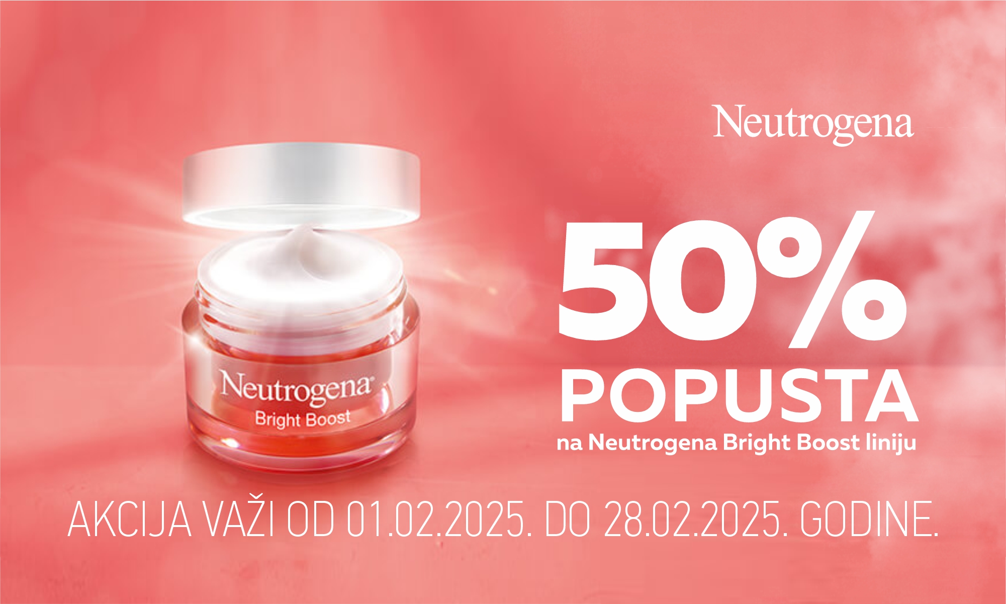 50% скидка на линию продуктов Bright Boost Neutrogena. 