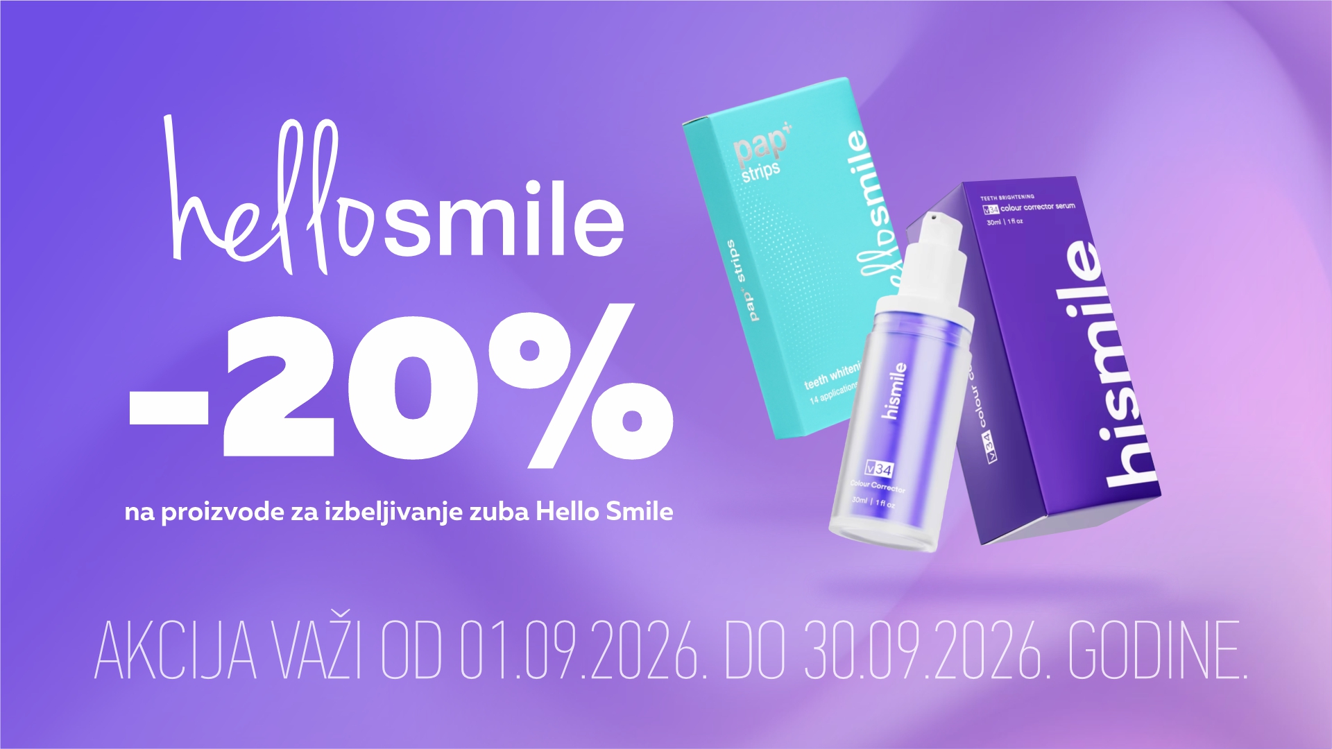 20% off Hello Smile teeth whitening products.