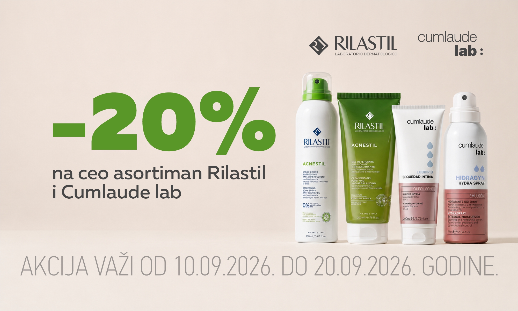 20% off the entire Rilastil and Cumlaude Lab range.