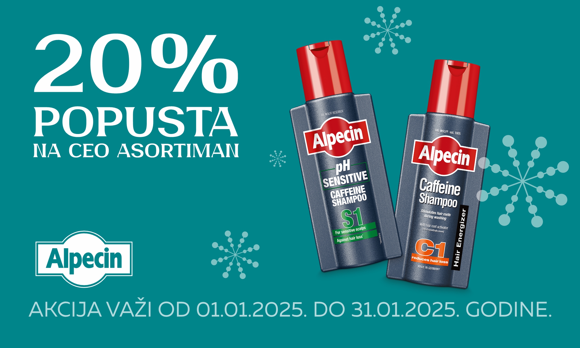 20% popusta na ceo asortiman Alpecin. 