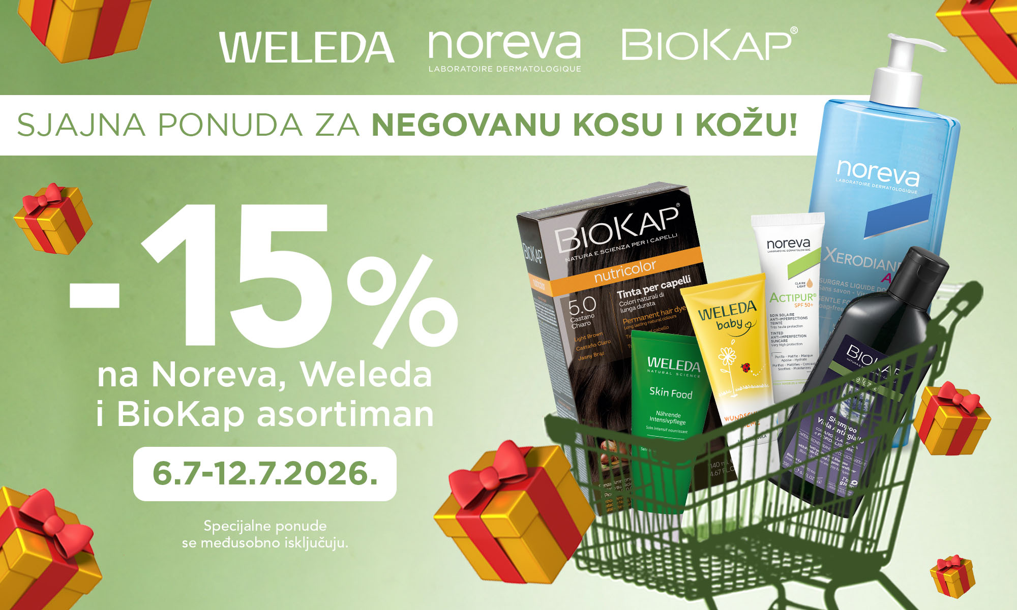 15% popusta na ceo asortiman brendova Noreva, Weleda i BioKap.
