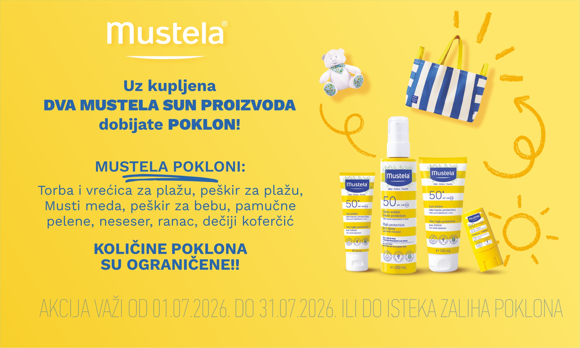 Receive a free gift when you purchase any two Mustela Sun products.