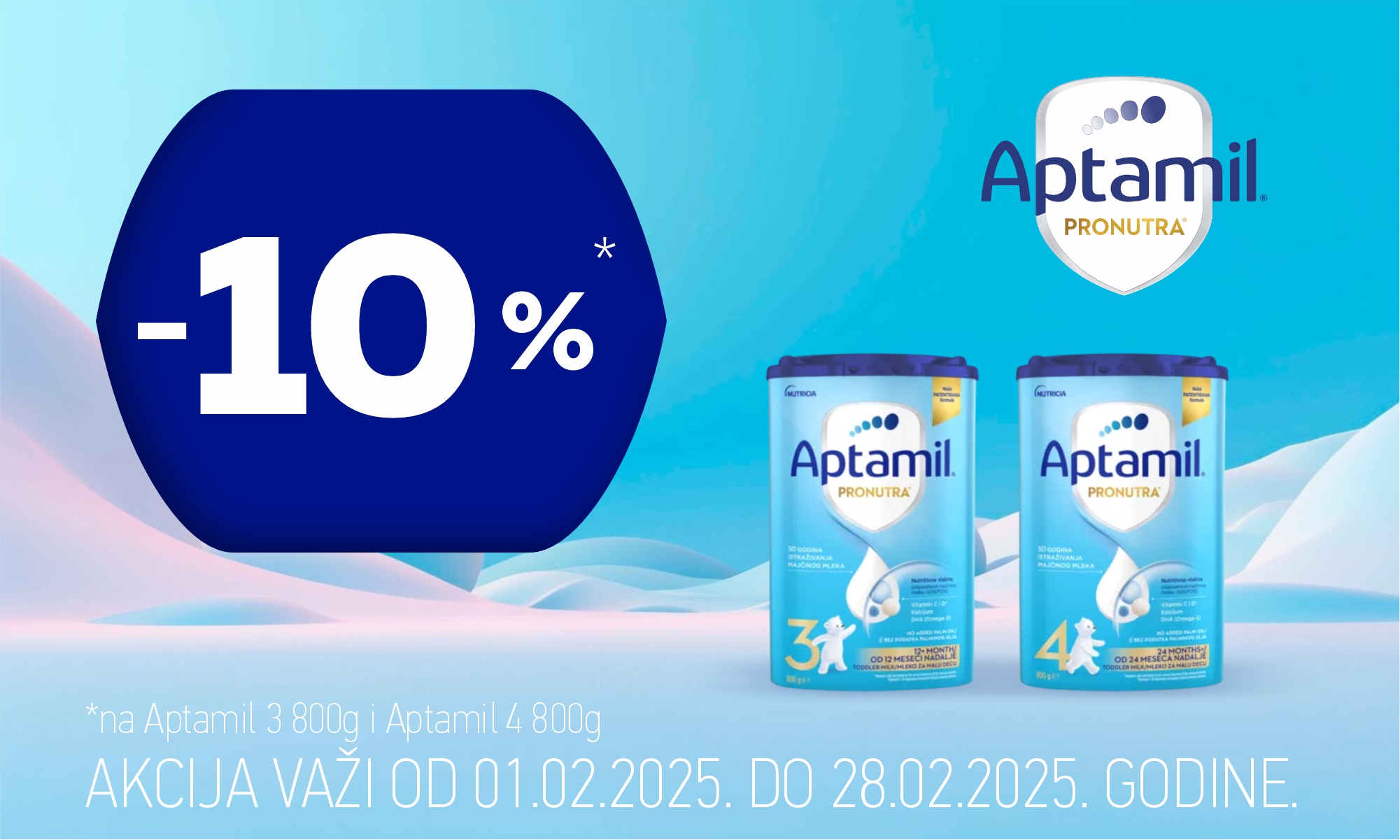 10% скидка на Aptamil 3 800г и Aptamil 4 800г. 