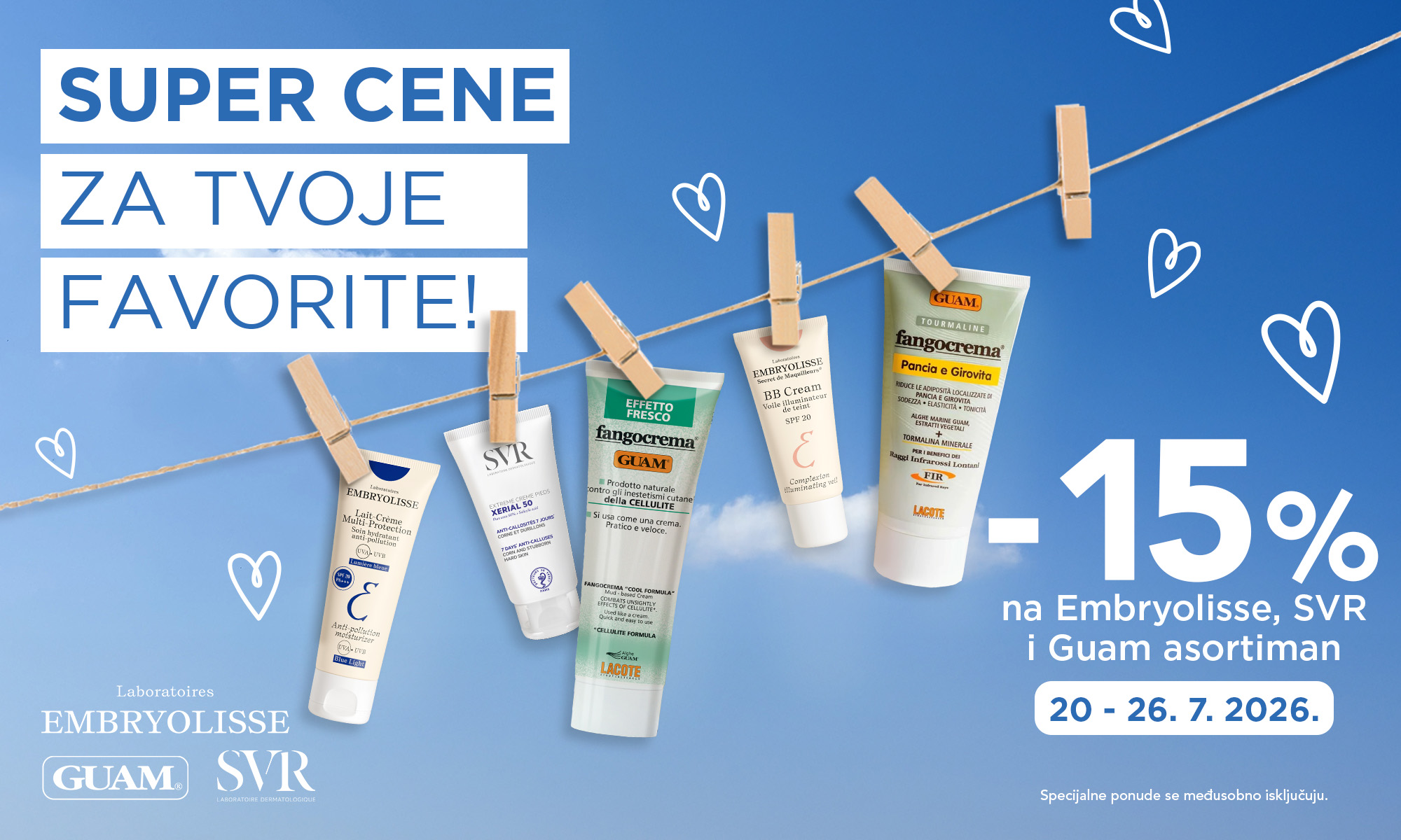 15% off the entire Embryolisse, SVR and Guam range.