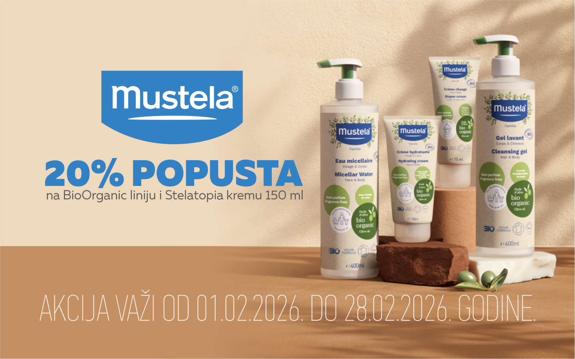 20% off Mustela Bioorganic line + Stelatopia cream 150ml